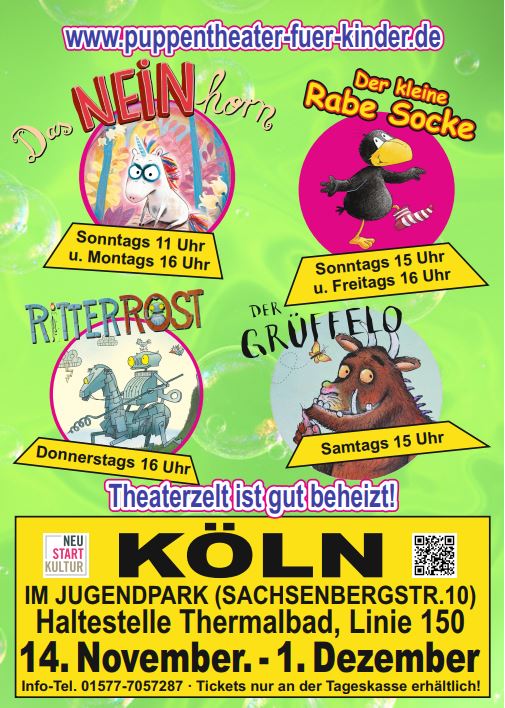 Barber's Puppentheater für Kinder
14. November bis 1. Dezember 2025
im Jugendpark Köln